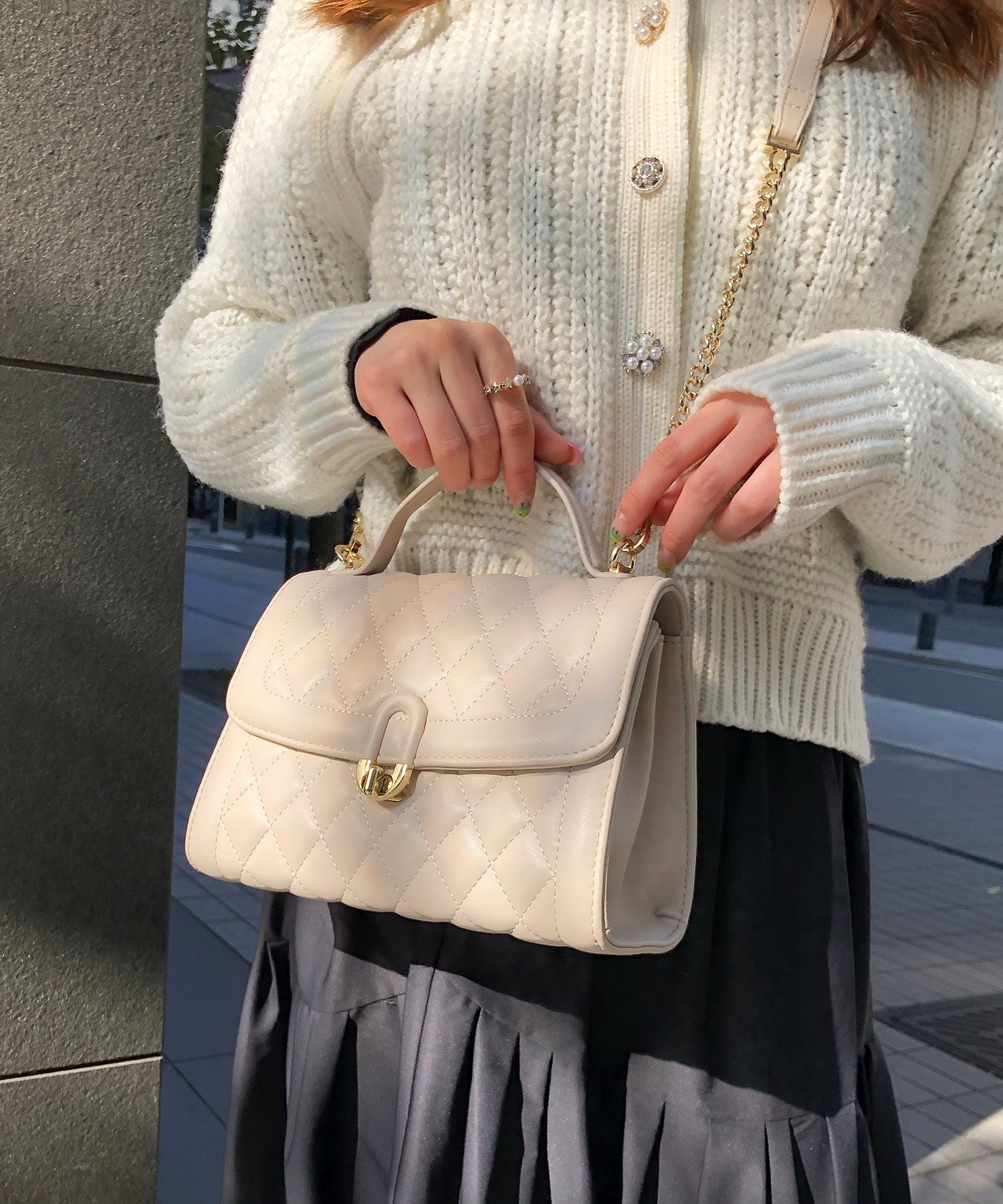 BASE]キルティング 台形 2way チェーンショルダーバッグ