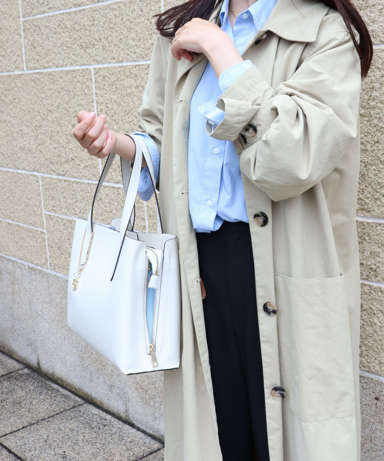 Bermosa]サイドファスナー 変形配色デザイン 2wayバッグ | トート