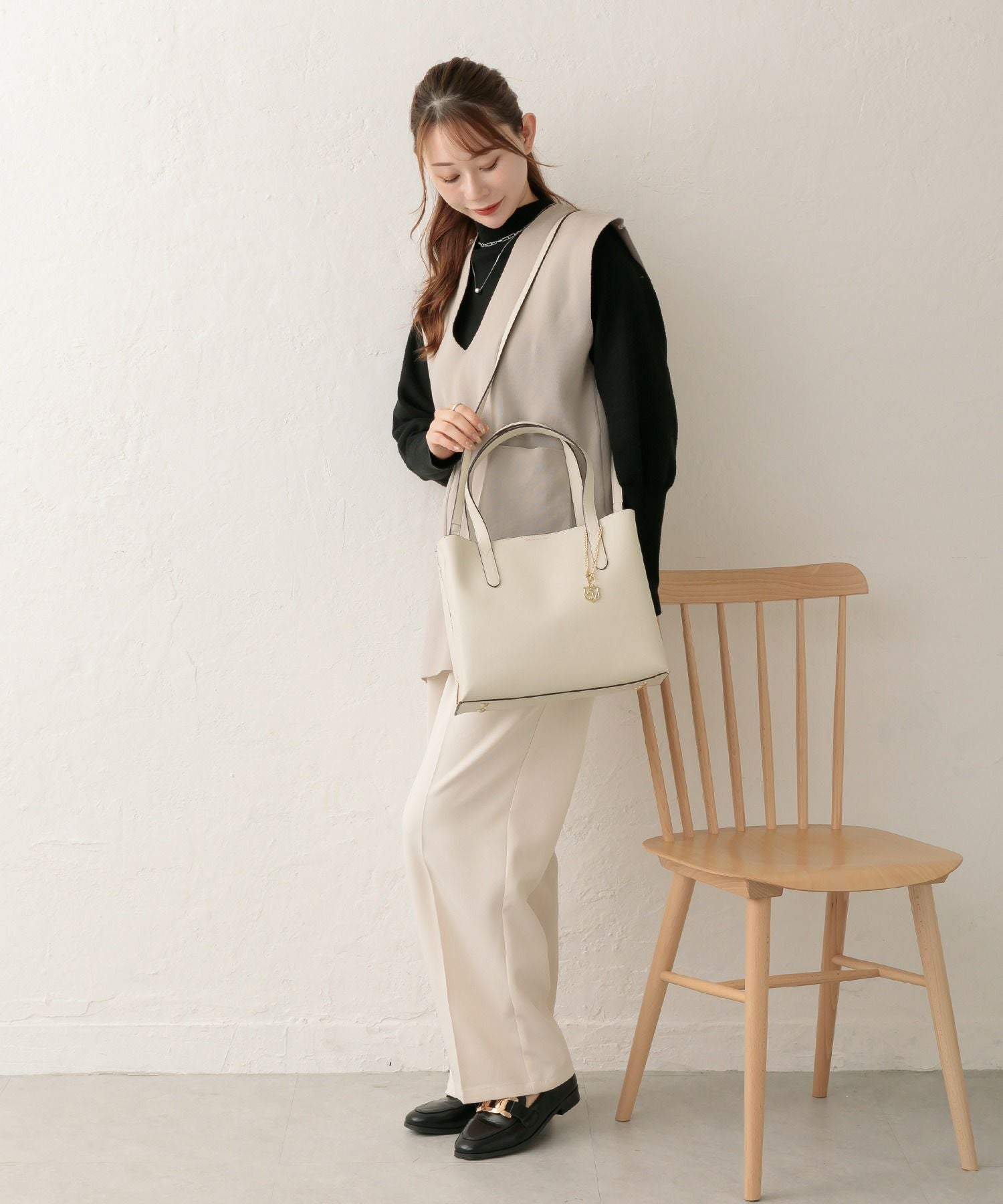 Bermosa]サイドファスナー 変形配色デザイン 2wayバッグ | トート