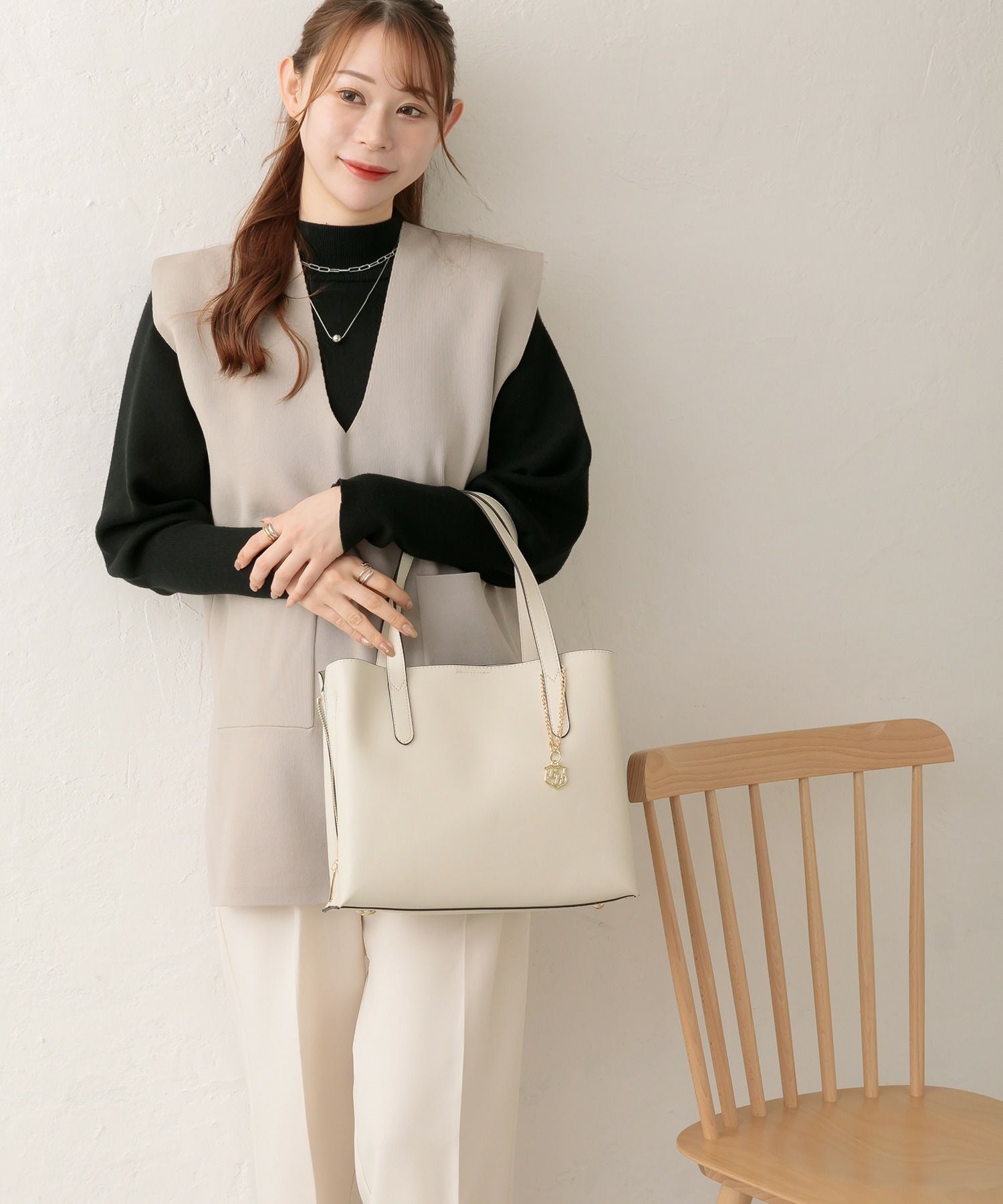 Bermosa]サイドファスナー 変形配色デザイン 2wayバッグ | トート