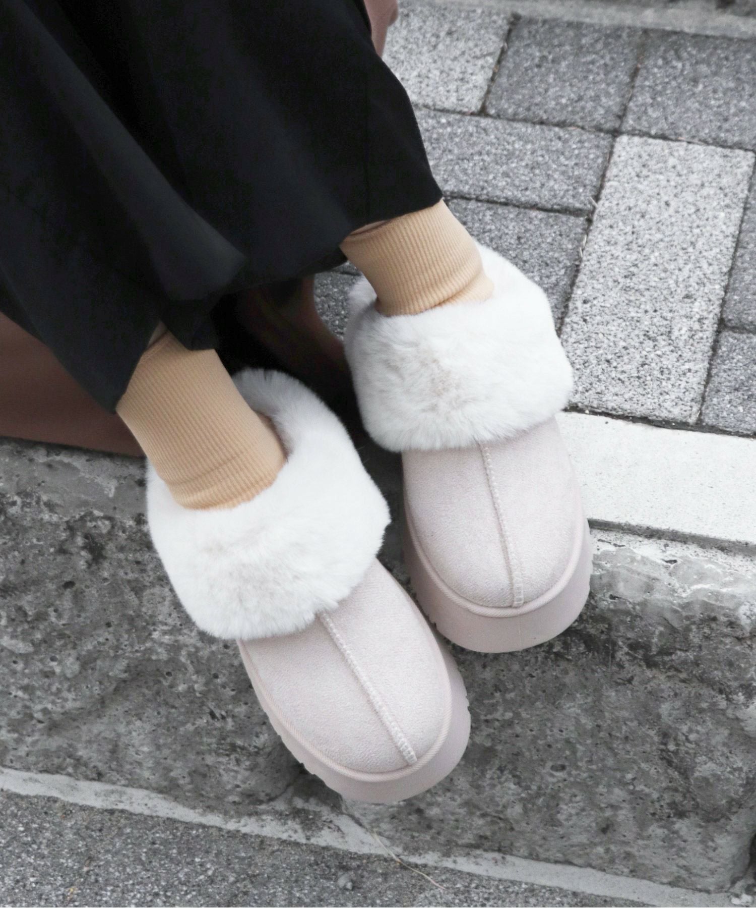 Bermosa]ふわふわファー 厚底ムートンサボサンダル | ブーツ