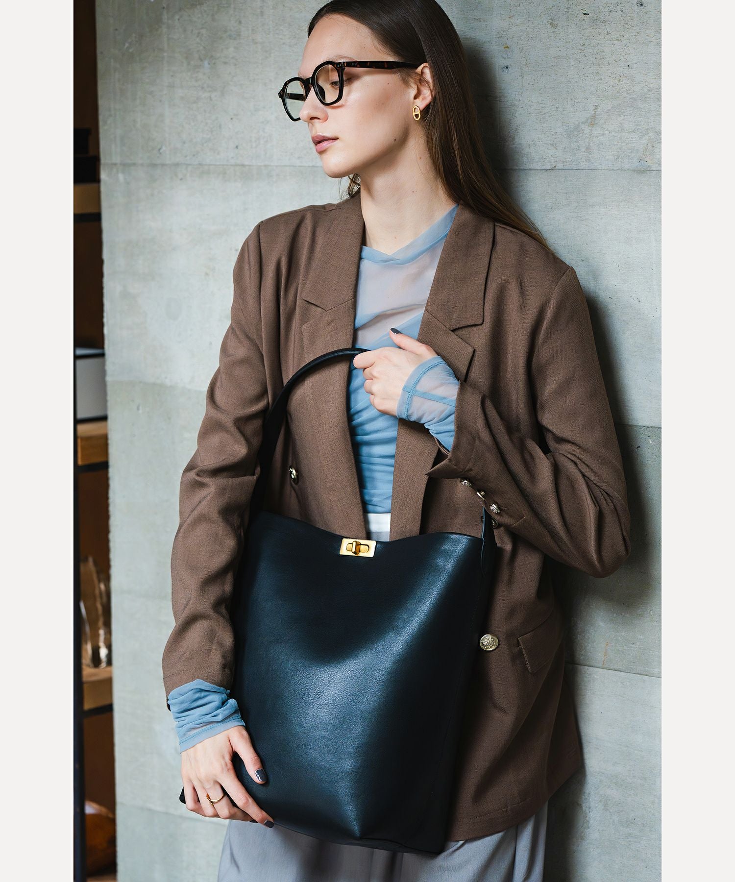 LA MARGE]本革 ワンハンドル バケツバッグ 大容量 A4サイズ収納可