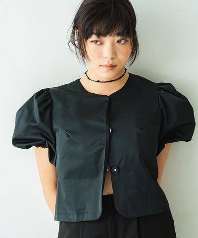 INOIE］ボリュームパフスリーブ クロップドブラウスジャケット 